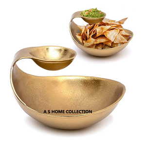 New Decorative Metal HOT SALE GOLD Plated LEAF Design CHIP & DIP <b>SERVING</b> <b>BOWL</b> - Product Image 5