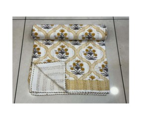 100% Bohemian Cotton Kantha <b>Quilt</b> Comfortable Reversible Bed Sofa Throw Handmade & Hand Printed Kantha Stitch for Home Decor - Product Image 1