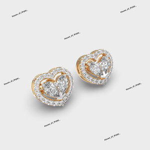 Iced Out <b>Heart</b> Shape Moissanite Diamond <b>Stud</b> <b>Earrings</b> With 925 <b>Silver</b> Double Halo Design Elegant Sparkling Love Gift - Product Image 3