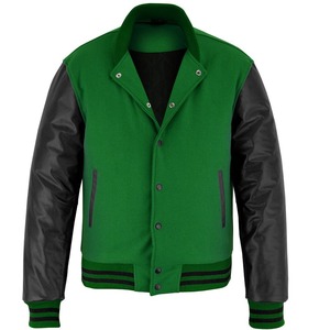 OEM High Street Hombres Verde Fleece Negro Mangas de cuero Letterman Varsity Jacket Hot Custom-Made Stand Precio al por mayor de invierno - Product Image 4
