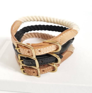 Collar de cuerda y cuero | Collar de perro de cuero verde de alta calidad Blanco natural para galgo y Whippet - Product Image 1