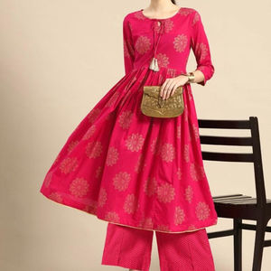 ชุดสูทผ้าคอตตอนสำหรับผู้หญิงพิมพ์ลายอินเดียพร้อมกางเกงและ Dupatta kurti Palazzo ชุด salwar สำหรับผู้หญิง - Product Image 1