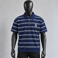 T-shirts rayés bleu marine personnalisables, chemise polo pour homme, manches courtes, coupe ample, poche poitrine, trois boutons, style preppy décontracté, vente en gros