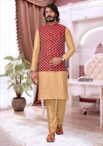 Chaqueta de pijama de seda recta Kurta de moda étnica para hombres indios de excelente calidad Maruti moda boda fiesta desgaste producto de exportación - Product Image 3