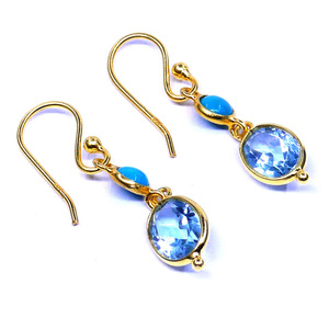 Pendientes Asequibles con Piedras Preciosas de Topacio Azul Turquesa Chapado en Oro Plata de Ley 925 para Boda para Mujer - Product Image 1