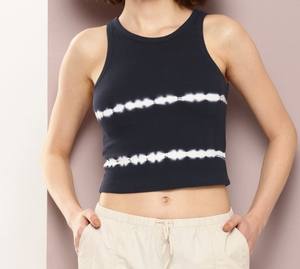 Custom Casual Wear Women Tie & Dye <b>Tshirt</b> Crop Length O-neck <b>Sleeveless</b> No Sleeves Rib Knitted Cotton Fabric Tank Top for Womens - Product Image 3