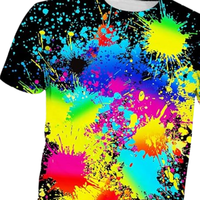 T-shirt personnalisé par sublimation, impression intégrale, peinture multicolore, graphique éclaboussures, tee-shirt unisexe en polyester, OEM ODM, haute qualité, mode