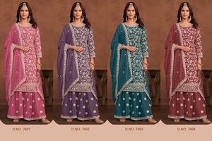 Designer Faux Georgette Brodée Femmes Sal-War Kameez Séchage Rapide pour Adultes Party Festival Collection - Product Image 5