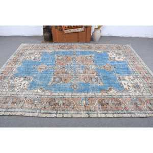 พรมตุรกีวินเทจ ขนาด 6x9.4 ฟุต (183x285 ซม.) สีน้ำเงินล้วน ทำจากขนสัตว์ - Product Image 3