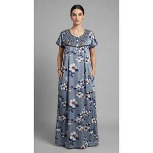 Camisón Largo Bordado para Mujer, Diseño Alpino, con Bolsillo Lateral, Tela Suave y Transpirable, Estampado, Cómodo, Talla 3XL - Product Image 6