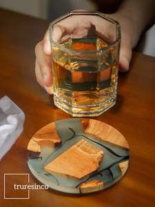 High Demanded Epoxy Resin <b>Coaster</b> Set, Elegant Colorful Square Stone <b>Drink</b> <b>Coasters</b> with Non-Slip Base for Dining Table - Product Image 4