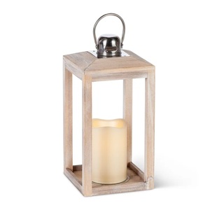 Linterna de madera natural con mango de hierro para decoración del hogar y Navidad festiva para colgar en el jardín - Product Image 4