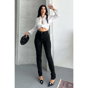 Jean en denim taille haute Mom Fit, délavage foncé, élément de mode simple, lavable - Product Image 3