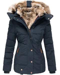 Chaqueta de Invierno para Mujer, Color Azul Marino Oscuro, con Capucha de Piel, Gruesa, Abrigada, Forrada de Felpa, Diseño Impermeable y Cortavientos, para Uso Casual al Aire Libre - Product Image 1