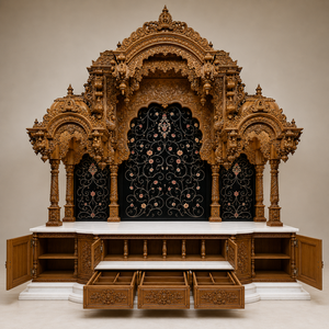 Grand Temple en Bois de Teck Iskcon pour la Maison, en Teck Massif avec Sculptures Traditionnelles, Fabricant et Fournisseur USA - Product Image 3