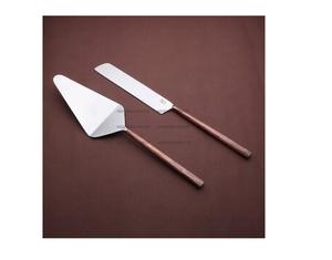 Outils de service de gâteau à manche en bois d'acier inoxydable de style unique Logo personnalisé gravé dernière conception fête de bureau et Restaurant utilisé - Product Image 2