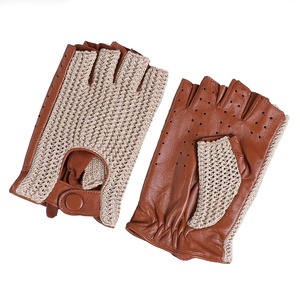 Gants de conduite thermiques en cuir véritable pour hommes, pour moto, sans doigts, en peau de mouton, coton, crochet, écran tactile, décontractés, pour les fêtes - Product Image 2
