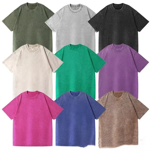 T-shirt vintage en coton 230gsm délavé à l'acide T-shirt ample à manches courtes à épaules tombantes T-shirt délavé surdimensionné pour hommes - Product Image 1
