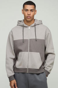 เสื้อมีฮู้ดผ้าคอตตอนผสมสีผ่าไหล่ขนาดใหญ่พิเศษมีซิปไซส์ใหญ่พิเศษ - Product Image 6