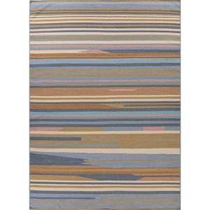 พรมทอมือ Indusbar ADWV-13036 สีน้ำเงิน ลายทอแบน ทำจากขนสัตว์และใยวิสโคส รูปทรงสี่เหลี่ยมผืนผ้าขนาดใหญ่ ลายทาง เหมาะสำหรับใช้บริเวณทางเข้า - Product Image 1