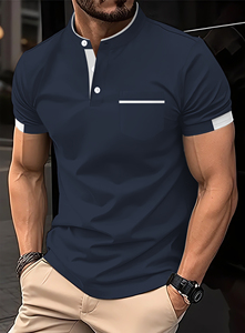 Chemise décontractée d'été pour homme à manches courtes, unie, brodée, avec poche boutonnée, en tissu Dobby, logo personnalisé, ODM, vente en gros, usine - Product Image 3