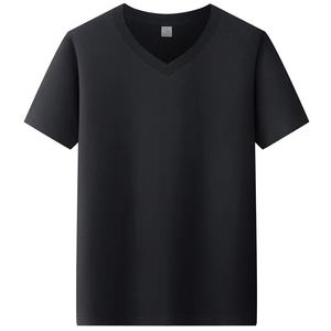 เสื้อยืดคอวีผ้าฝ้าย 100% สำหรับผู้ชาย ผลิตตามสั่งจากโรงงาน น้ำหนัก 210 กรัม ไซส์ 3XL ทรงหลวม ไหล่ตก ผ้าหนา สีพื้น - Product Image 2