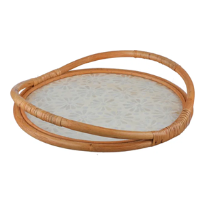 Bandeja Redonda de Ratán al por Mayor, Bandeja de Ratán Ecológica con Madreperla para Decoración de Mesa, Estilo Hogareño, de Vietnam - Product Image 6