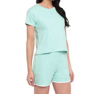 T-<b>shirt</b> With <b>Shorts</b> Women's <b>Set</b> Casual Wear 2 Piece <b>Set</b> Women Breathable 100% Cotton Customized Logo Solid Casual OEM Service - Product Image 1