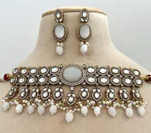 Magnifique Moissanite Kundan Choker Set Indian Polki Choker Celebrity Bridal Jewelry Premium Wedding Choker Set Necklace - Product Image 3