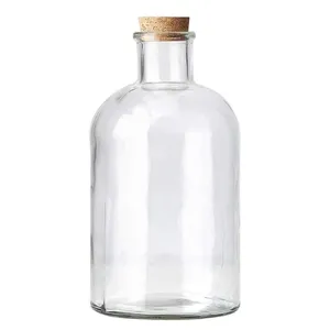 Fabriek Grote 1000Ml Glazen Ronde Doorzichtige Fles Met Kleine Mond Kurk Voor Bloemen Glazen Flessen 500Ml 1 Liter Glazen Regent Flessen