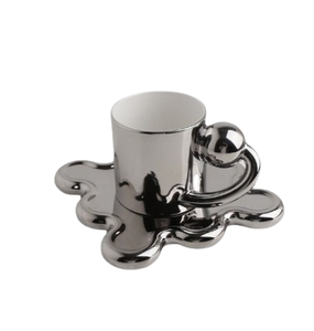 Meilleures ventes Tasse et soucoupe en acier inoxydable pur poli argenté écologique pour servir le café et le thé - Product Image 6