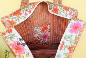 100% Pure Cotton Large Capacity Tote Bag for Women Indian Quilted Grocery Organizer Floral Printed Travelling Bags With Zipper - Product Image 6