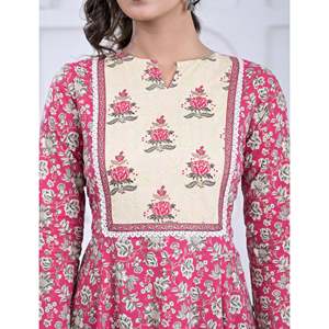 Pink Cotton <b>Block</b> <b>Printed</b> Anarkali Dress Georgette Material Pakistani-Indian Style Salwar Kameez Saree - Product Image 2