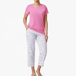 Conjunto de pijama de algodón puro con cuello en V para mujer, pantalones cortos de manga corta, Jersey de diseño bonito, ropa de dormir para primavera y verano, estilo informal - Product Image 1
