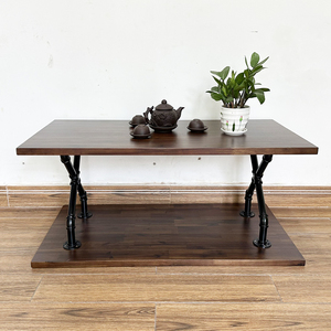 Industrial Style Two-Tiered Melaleuca Wood Living Room <b>Table</b> Durable <b>Sofa</b> <b>Table</b> with Pipe Legs-TT68232 - Product Image 4