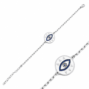 Bracelet œil en émail blanc, fabrication artisanale turque, bijoux en argent sterling 925, vente en gros - Product Image 3