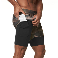 Shorts de sport légers en toile pour hommes, motif avant, 2-en-1, respirants, séchage rapide, avec collants de compression intégrés pour la course et la gym, haute élasticité