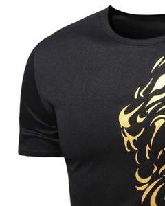 Men <b>Black</b> Polyester Compression T Shirt With Gold Lion Print Athletic Fitness Sports Wear Short Sleeve <b>Top</b> For Men Casual Wear - Product Image 3