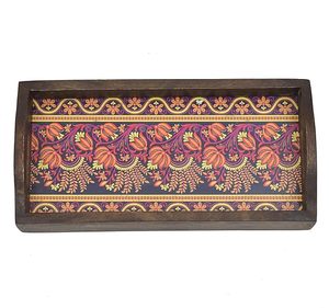 Bandeja de servicio con estampado de madera rectangular de lujo con diseño floral colorido para té, café y aperitivos a precio mayorista - Product Image 4