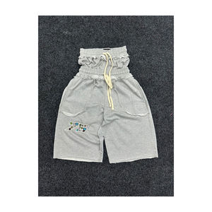 กางเกงขาสั้นสตรีทแวร์ผู้ชายผ้าฝ้าย 100% ทรงโอเวอร์ไซส์ ขาบาน เอวสองชั้น แบบเรียบ สีพื้น เป็นมิตรกับสิ่งแวดล้อม แห้งเร็ว สไตล์ไฮสตรีท - Product Image 6