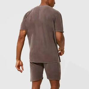 Camiseta de manga corta con cuello redondo de gran tamaño personalizada y pantalones cortos con cintura elástica para hombre, Conjunto de camiseta y pantalones cortos lavado a la piedra - Product Image 2