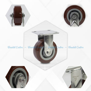 Industrial 4\" 5\" 6\" <b>8</b>\" Heavy Duty PU Caster Wheel Sanded Stainless Steel Bracket Direct Factory-High Quality Caster Wheels - Product Image 2