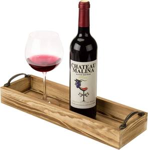 Plateau de service rectangulaire en bois fait main sur mesure avec motif floral, poignées en métal écologiques pour la cuisine et l'extérieur - Product Image 1