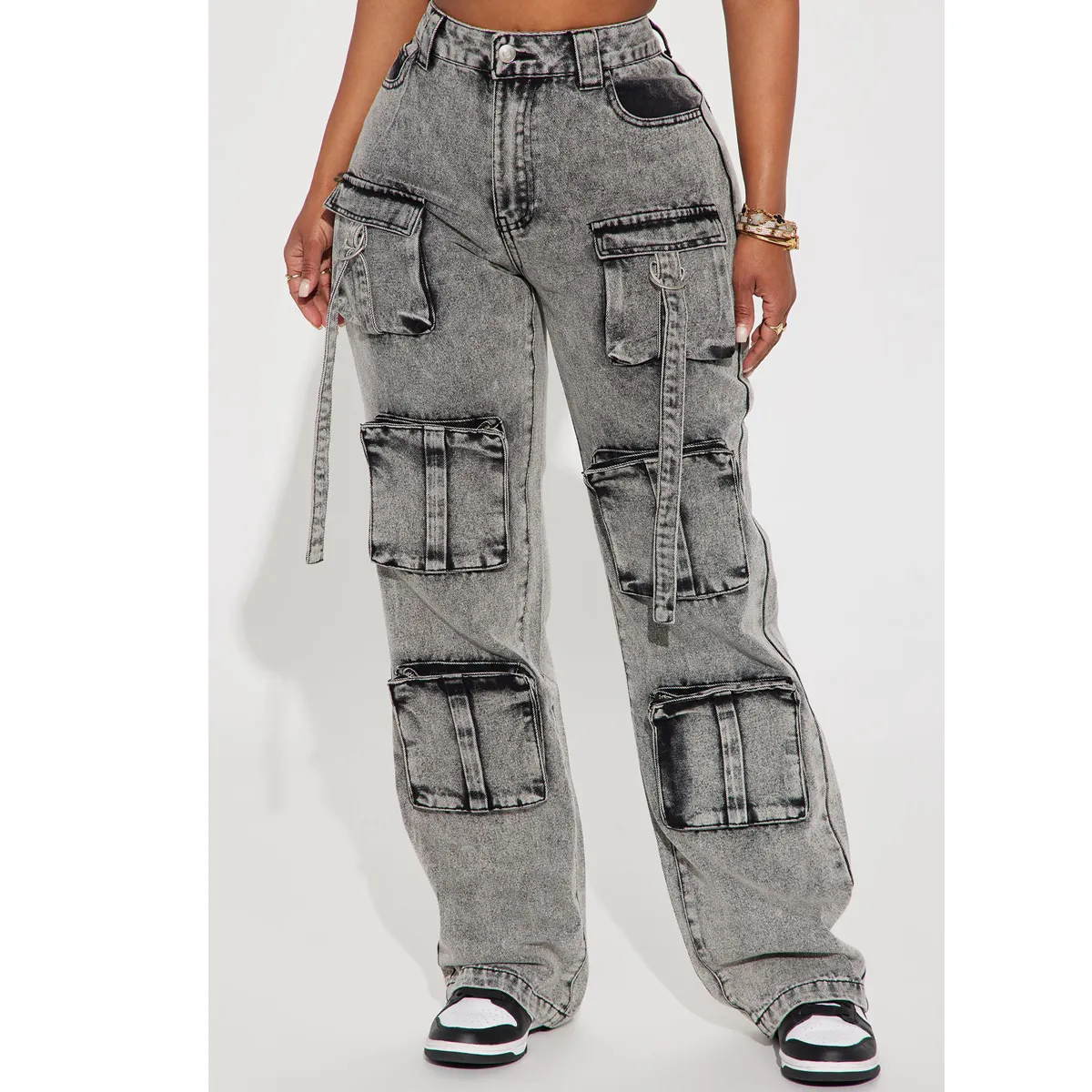 Pantalons pour femmes à la mode Pantalons décontractés Cargo Boyfriend Denim Pantalons à jambes larges Jeans pour dames Pantalons pour femmes