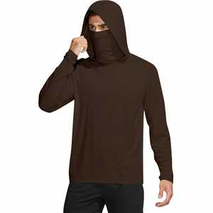 Men's Long Sleeve Hooded <b>UV</b> <b>Protection</b> Fishing Shirt Quick Dry Polyester Solid Color Pullover Top - Product Image 6