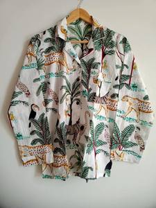 Pyjamas Sexy en coton biologique pour femmes, col en V, doux, respirant, imprimé animal de la jungle, vêtements de nuit - Product Image 6