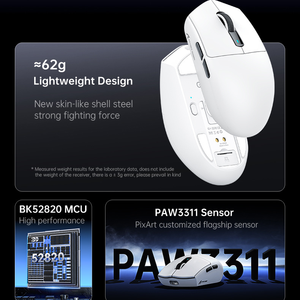 Souris sans fil légère Attack Shark G3 <span class=keywords><strong>PRO</strong></span> 59g, capteur PAW3311, 25000 DPI, trois modes, Bluetooth, optique, pour e-sport, avec station de charge - Product Image 6