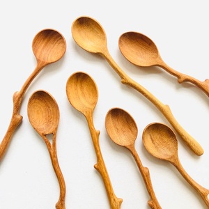 Classic Design Eco-Friendly Bamboo Utensil Set Sharp Handled <b>Soup</b> <b>Spoon</b> and Fork for Cooking Classic Round Tableware - Product Image 1
