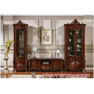 Meuble TV et vitrine classique européen en finition noyer, acheter un meuble TV en teck, meuble TV antique en bois et sur pied - Product Image 1