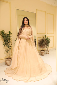 Robe Pakistan Flair Anarkali avec Dupatta Solid Ivory Long Indian & Pakistanais Vêtements - Product Image 6